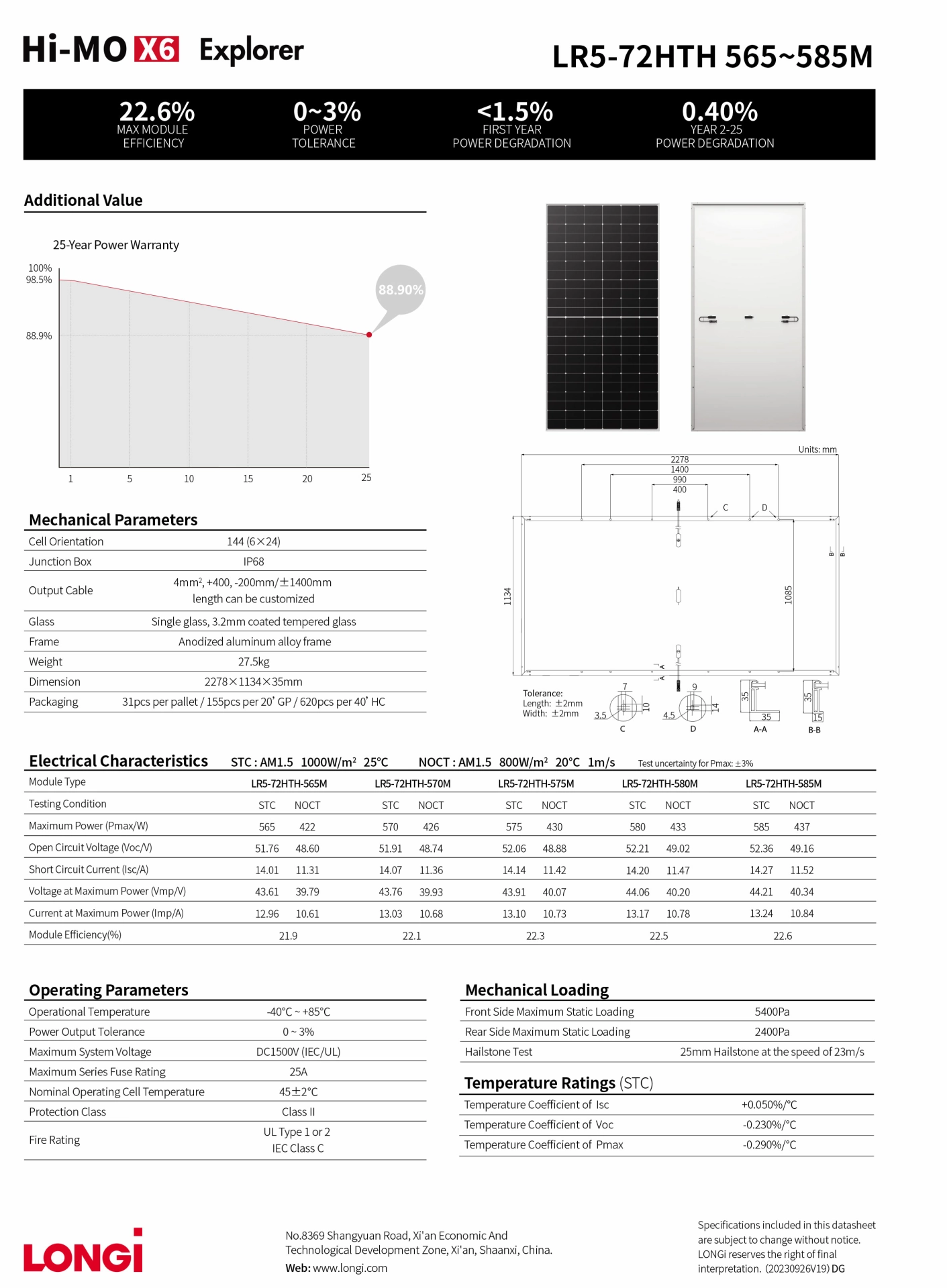 Hi-MO X6 Explorer LR5-72HTH 565-585M （35-35&15Frame）